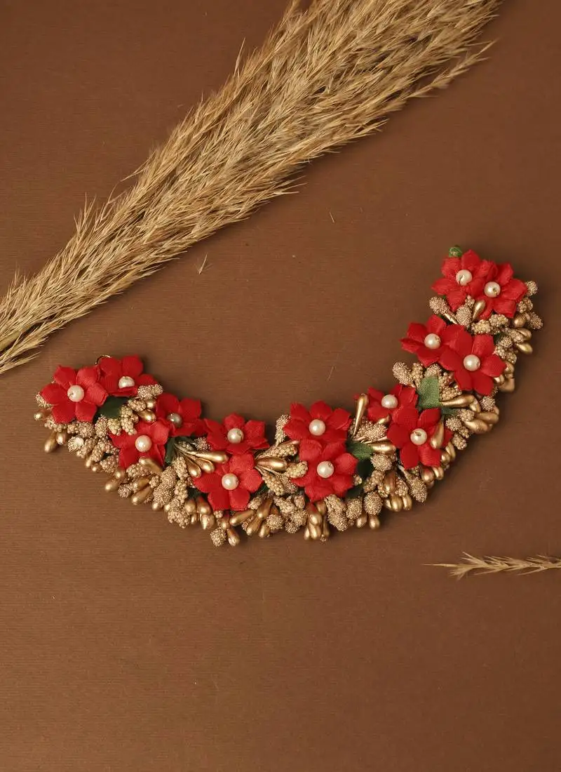 Artificial red rose flower hair vine