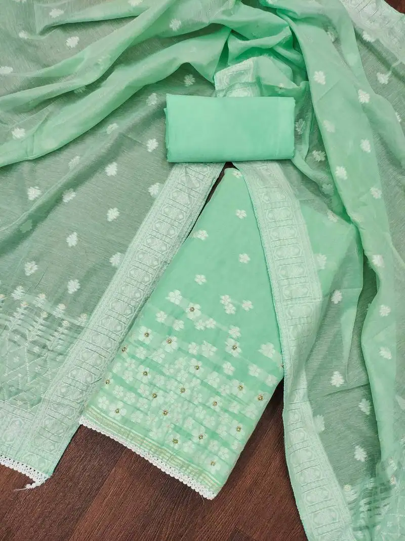 Mint green muslin banarasi unstitched dress material