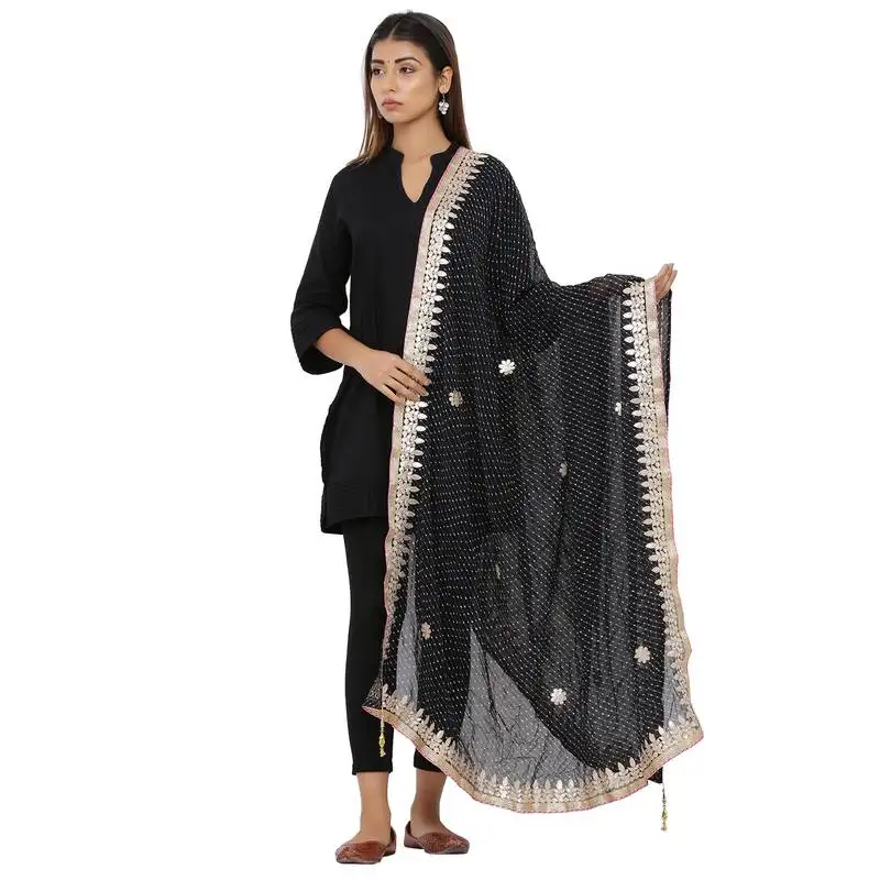 Black poly chiffon gota patti work dupatta