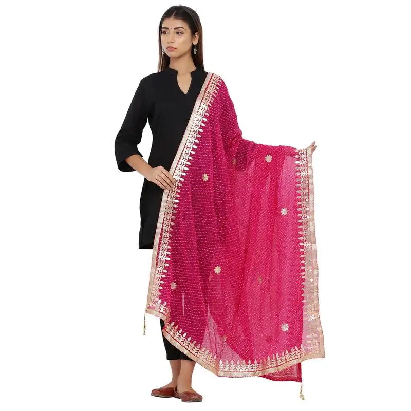 Pink poly chiffon gota patti work dupatta