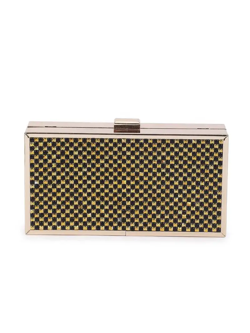 Black gold checkered clutch