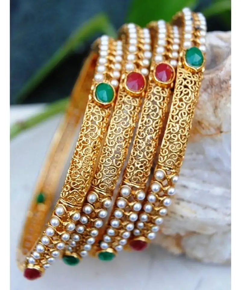 Gold filigree pearl bangles