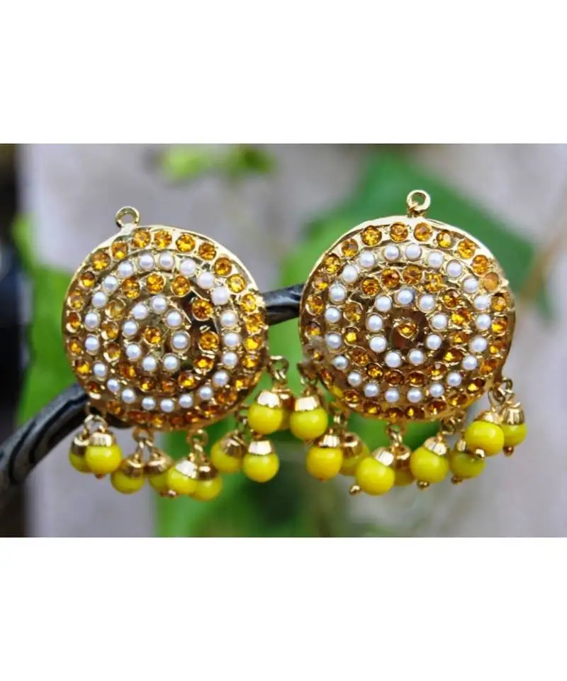 Yellow aari gold pearl dangler earrings