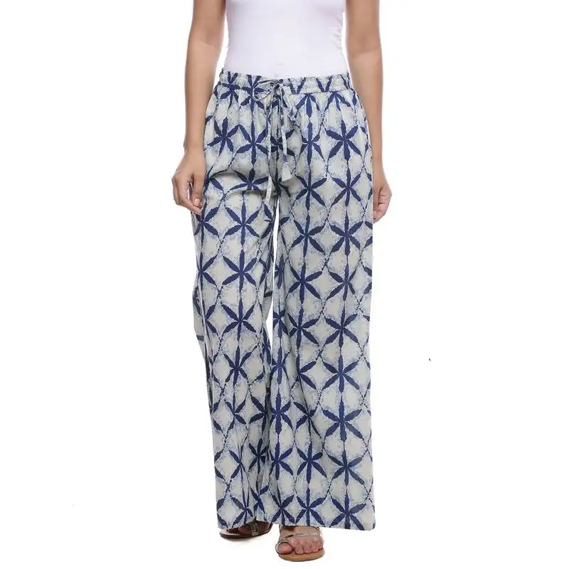 White cotton printed palazzo