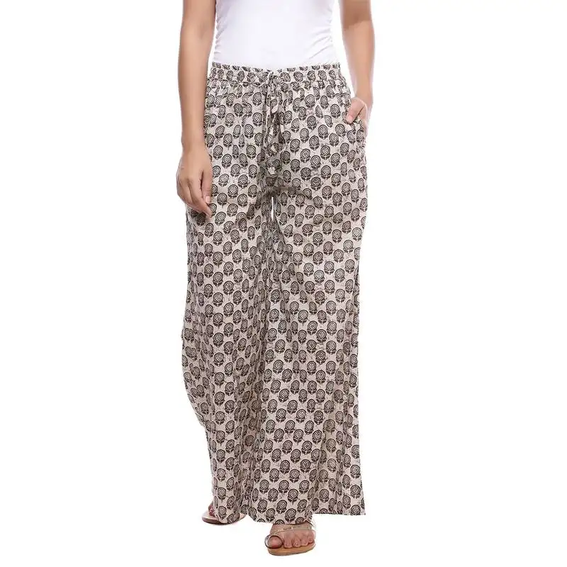 Cream cotton printed palazzo