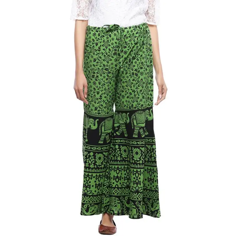 Green cotton printed palazzo