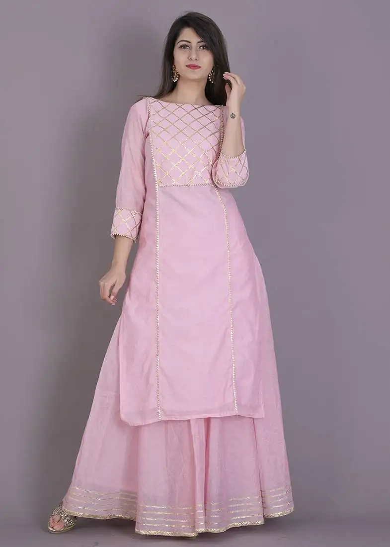 Baby pink gota kurta with flared skirt