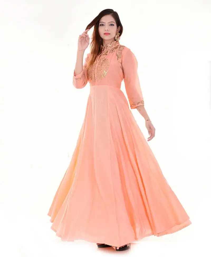 Peach gotta pati anarkali stitched