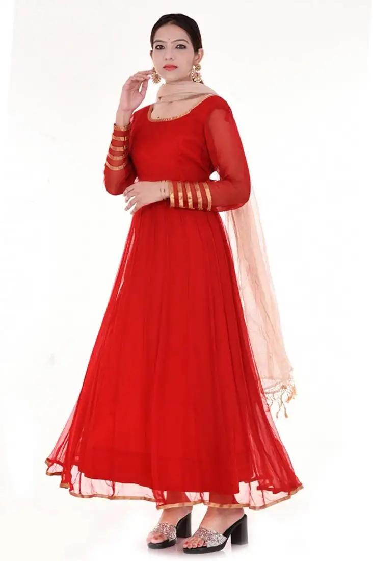 Red chiffon anarkali full set