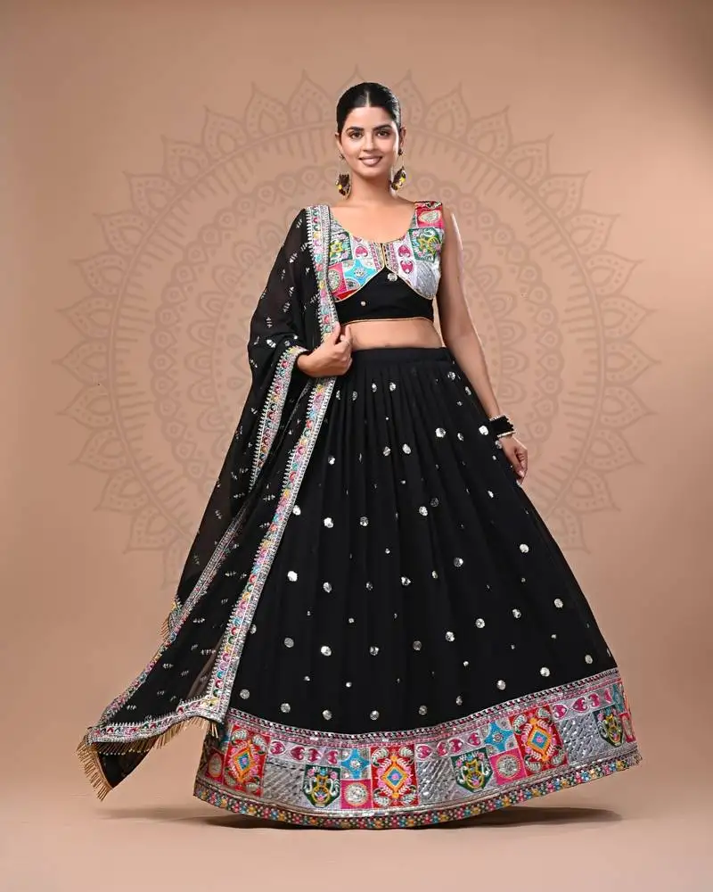 black georgette lehenga set with sequin and thread work