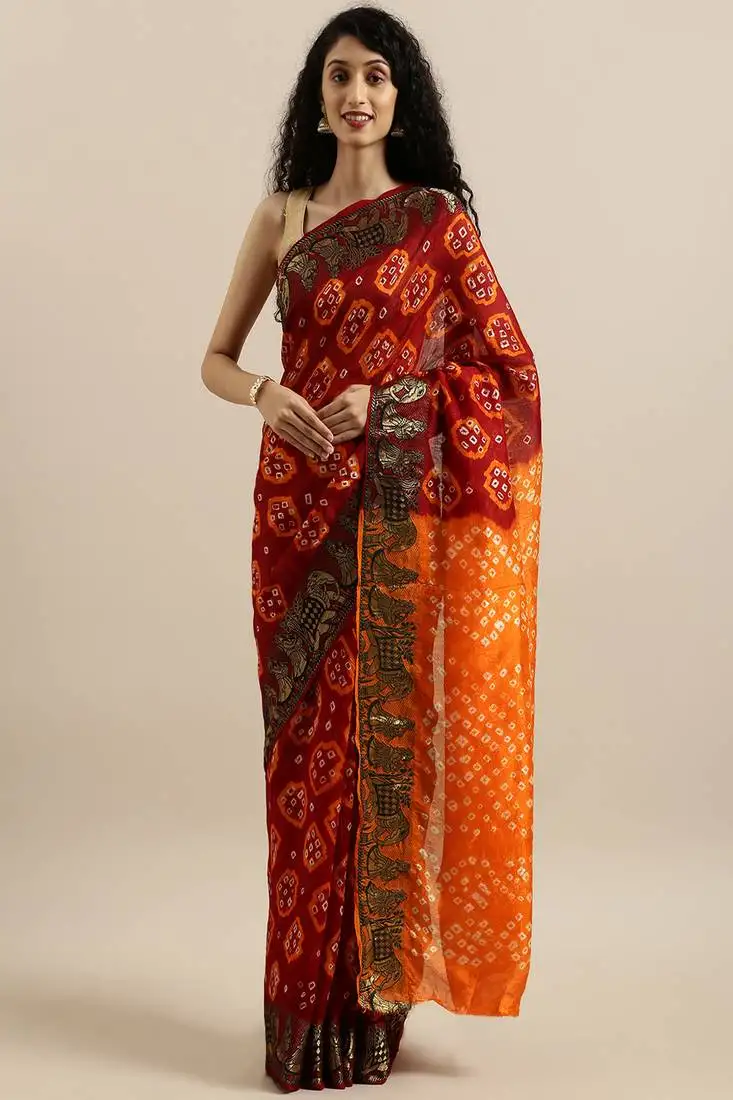 Bandhani printed zari detailed bandhani saree
