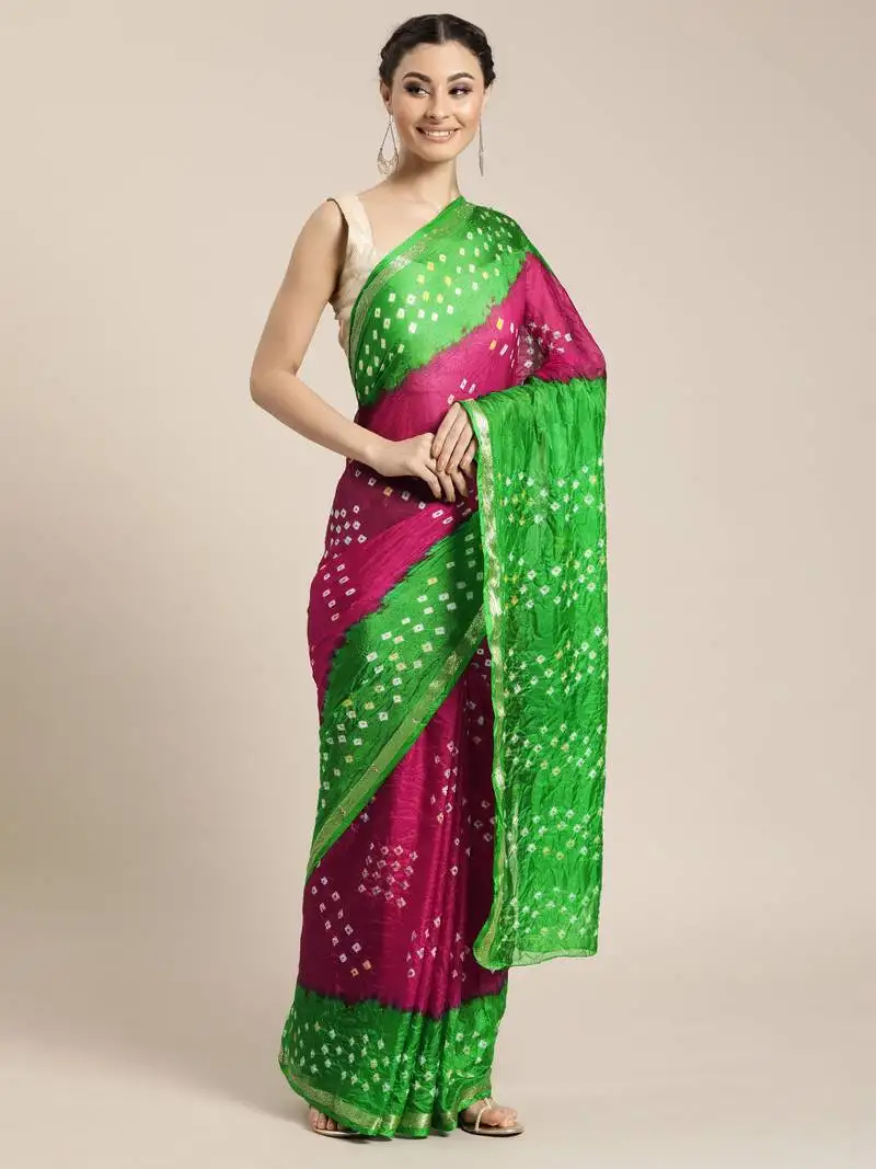 Zari art silk bandhani saree