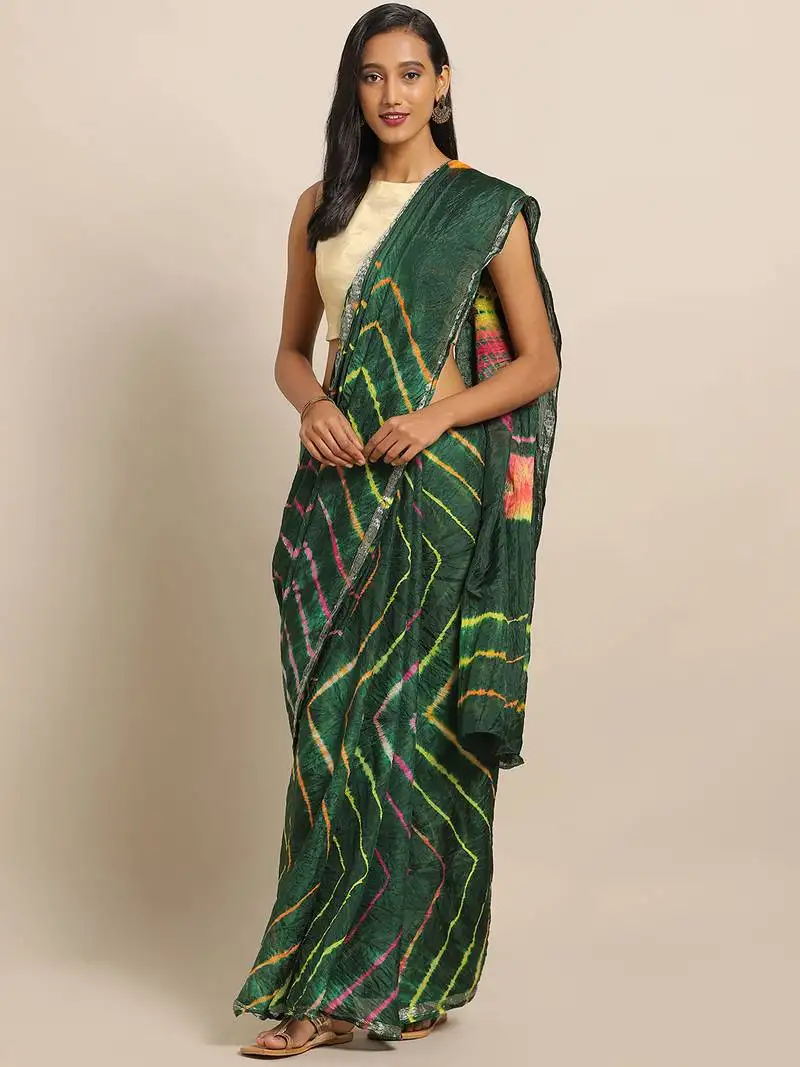 Hand dyed green leheriya kota silk sustainable saree