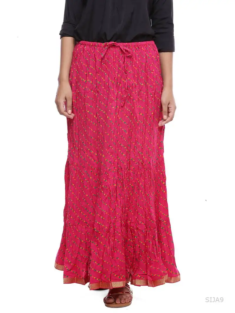 Pink cotton lehariya printed skirt