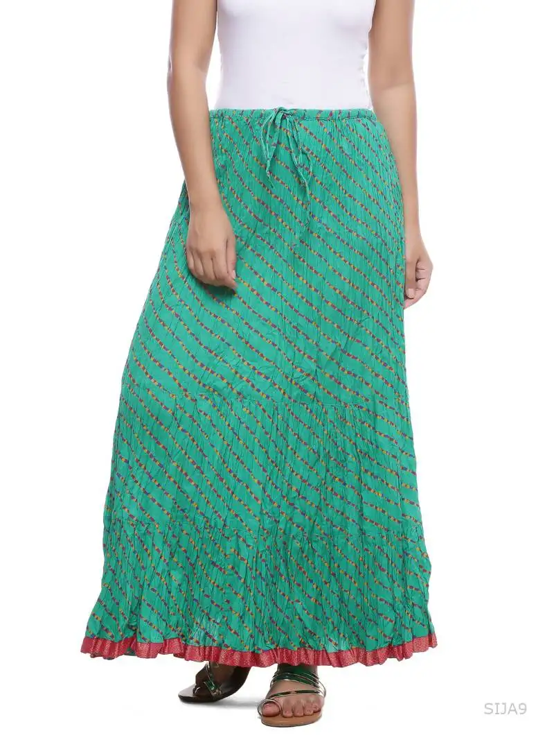Green cotton lehariya printed skirt