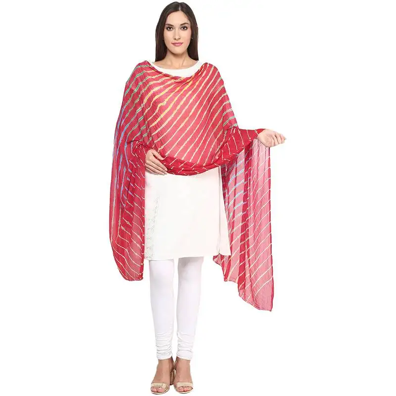 Red multi lahariya dupatta