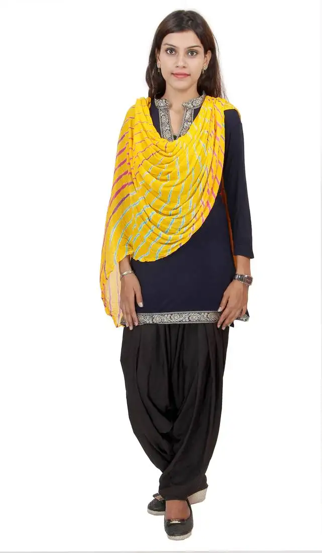 Yellow multi lahariya dupatta