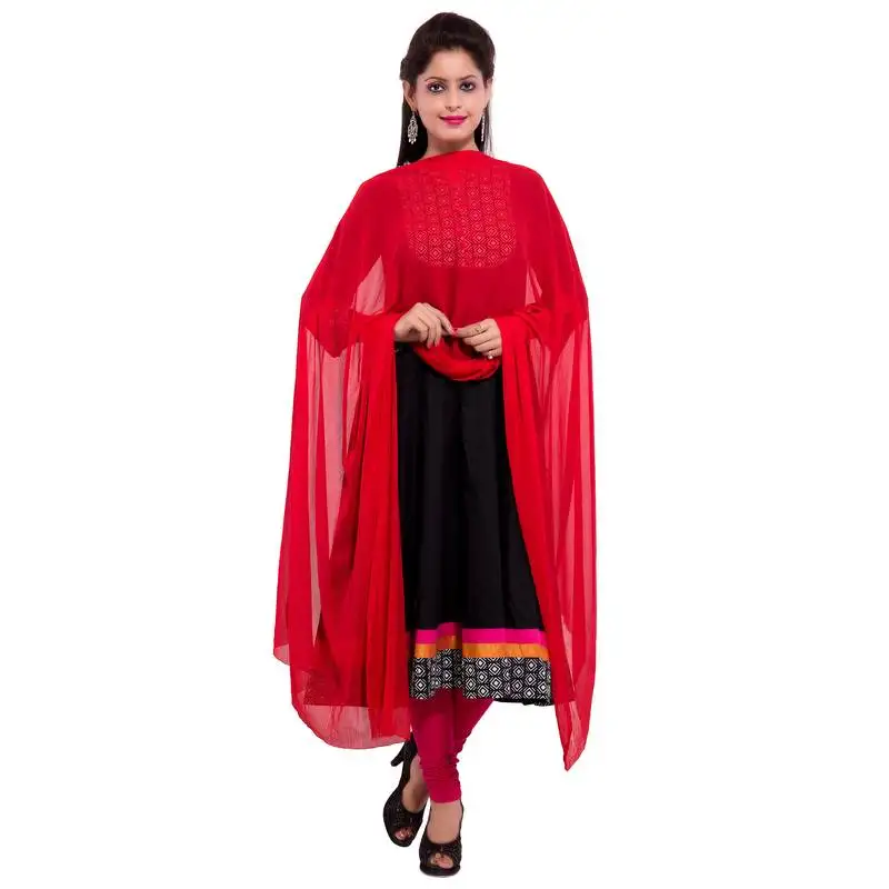 Red plain dupatta