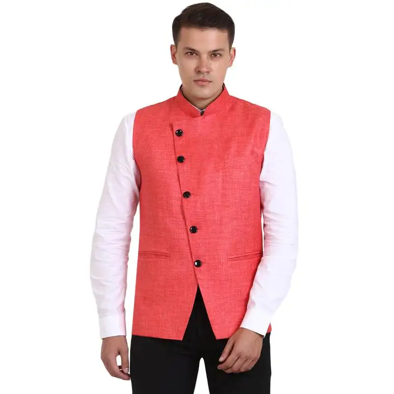 Pink jute solid nehru jacket