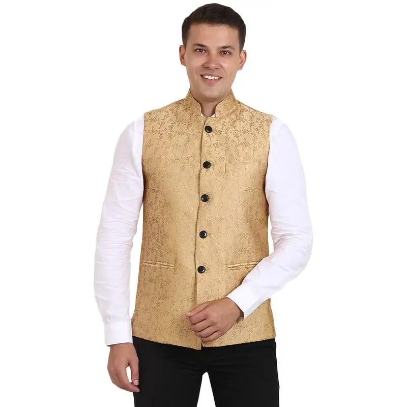 Golden banarasi print nehru jacket