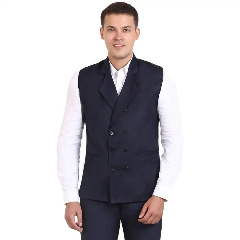 Blue solid cottonpoly waistcoat