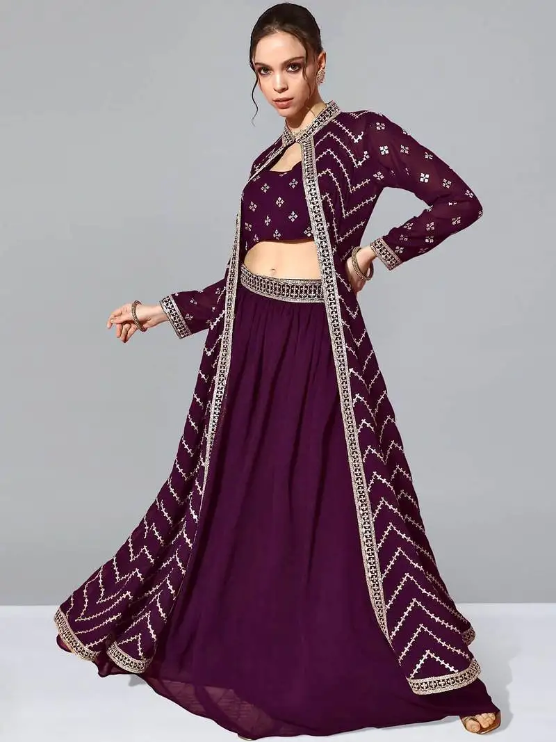 Voilet georgette sequin work lehenga stitched