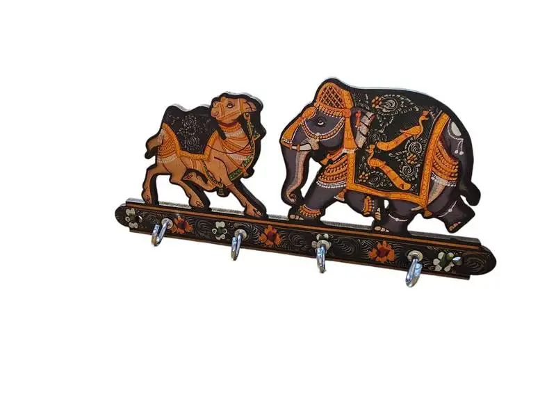 Wooden camel elephant mulitcolor painted key chain with rajathani art