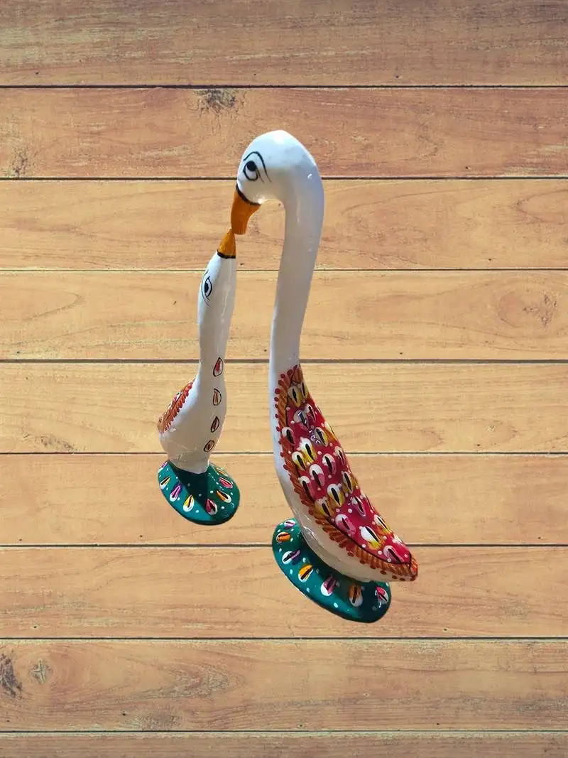 Set of 2 metal white swan decor