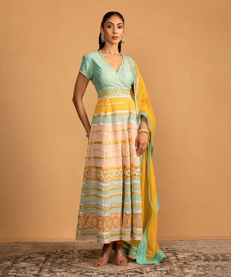Aqua multicolour anarkali set