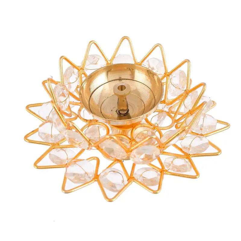1 golden lotus shaped crystal brass diya