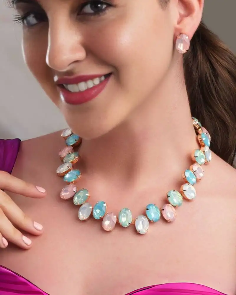 18 k gold plated light multi color crystal ad gemstone-studded jewelry set