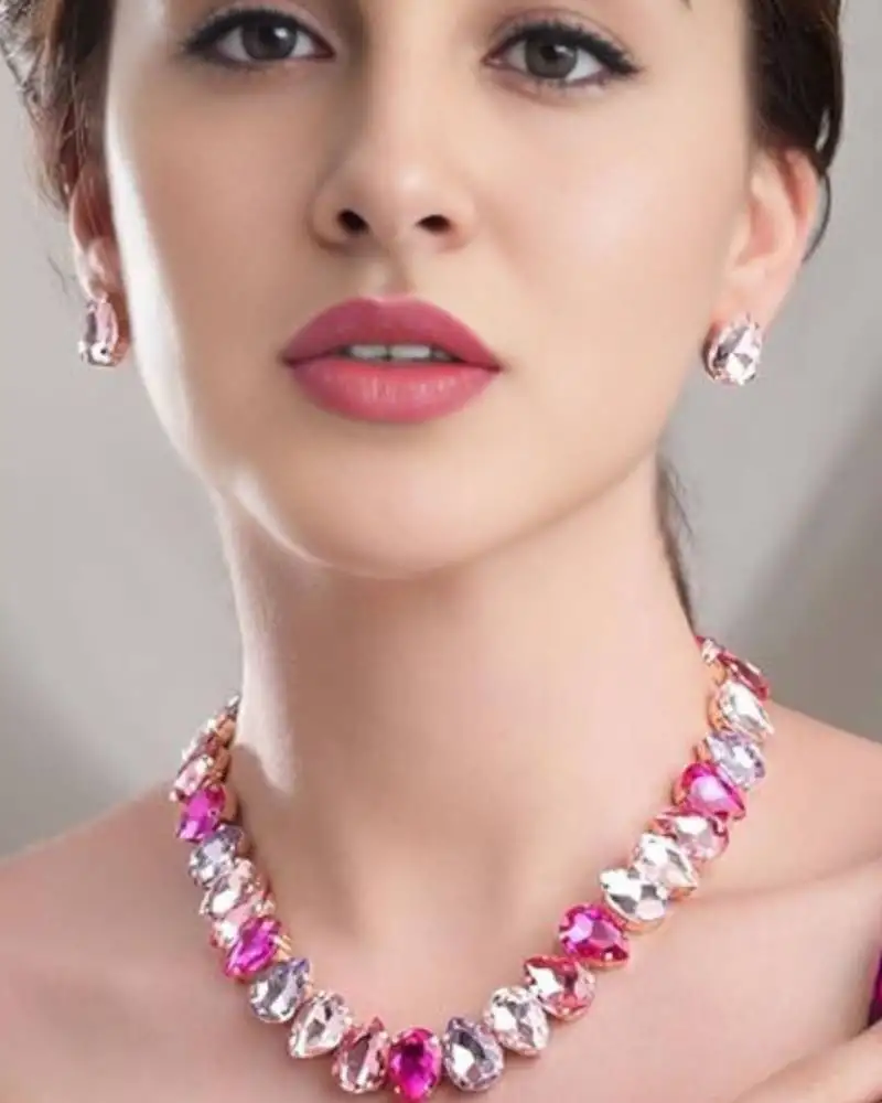 18 k gold plated pink& purple color crystal ad gemstone-studded jewelry set