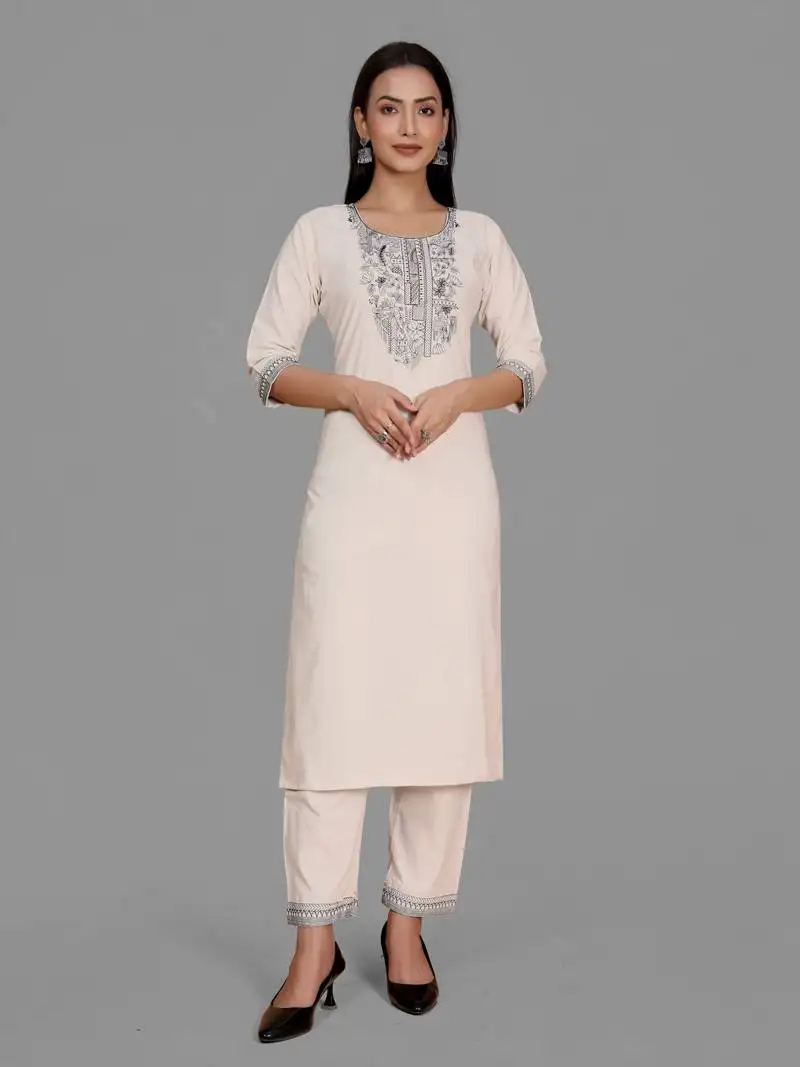 Trendy designer khadi cotton embroidery kurta set