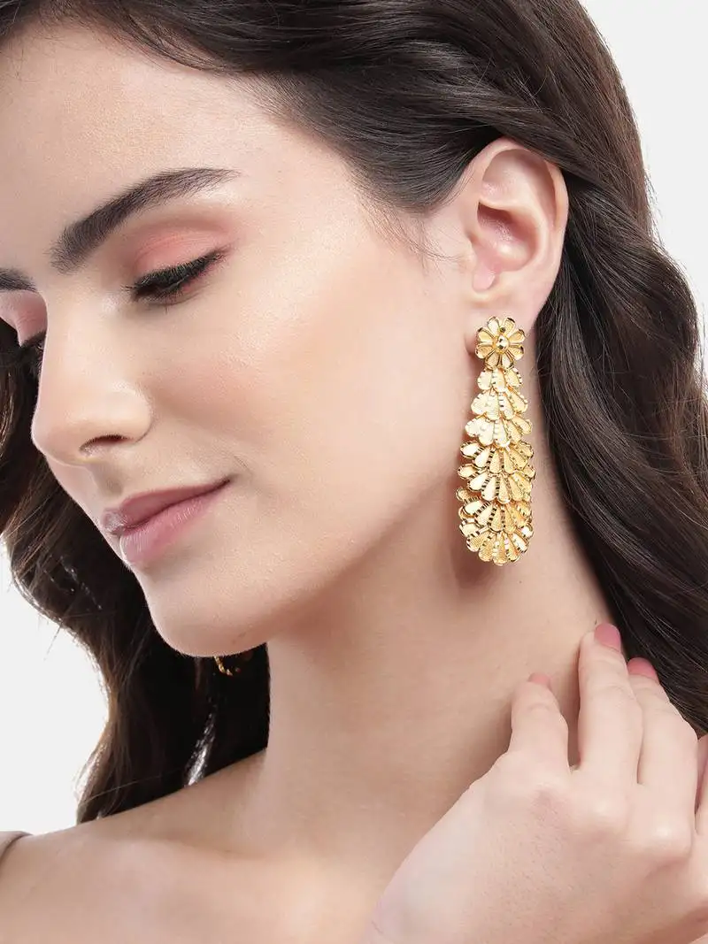 1 gram gold plated forming gold look long earrings for women