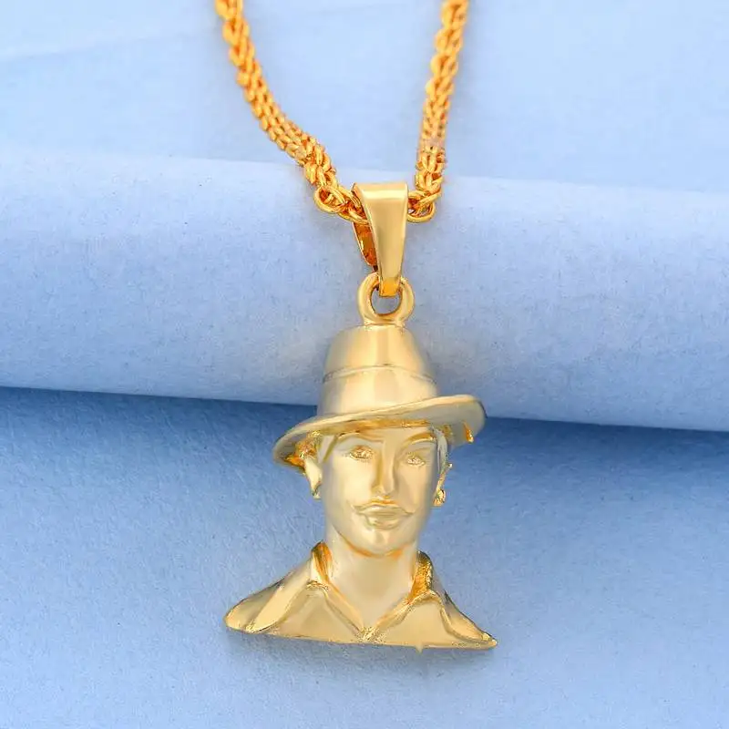 Pure brass goldplated shaheed bhagat singh 3d chain pendant men women