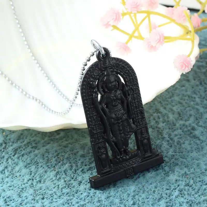 Brass bhagwan shri ram lalla pendant black reversible hindu temple jewellery chain necklace