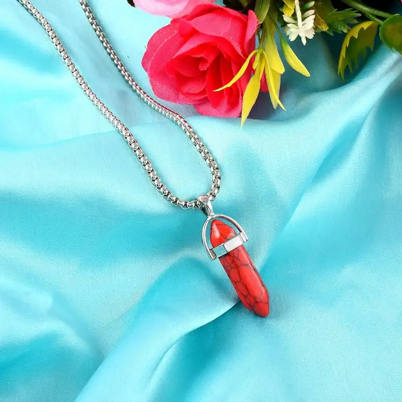 Natural rose energised stone pendant with chain for reiki and crystal healing for men and women