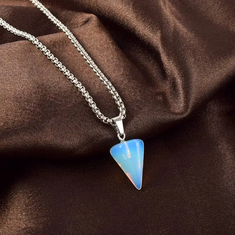 Natural certified opal stone pendant metal chain for reiki crystal healing gemstone for unisex