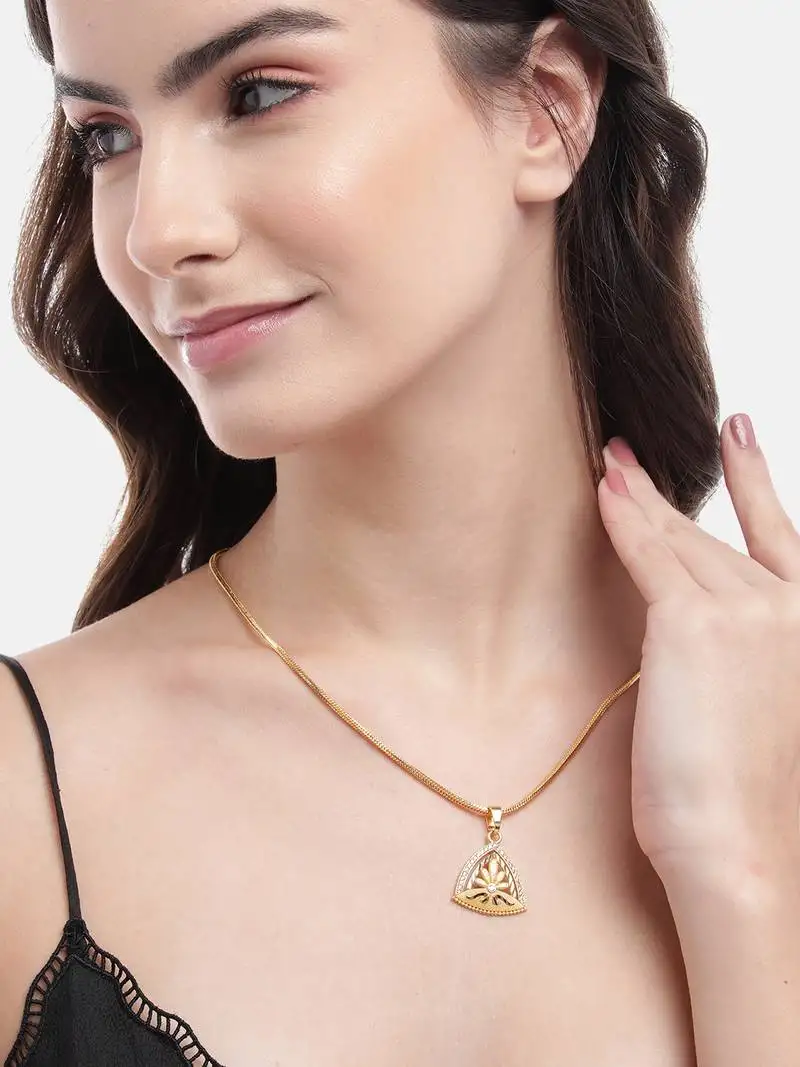 One gram gold original look daily use stone studded pendant with chain