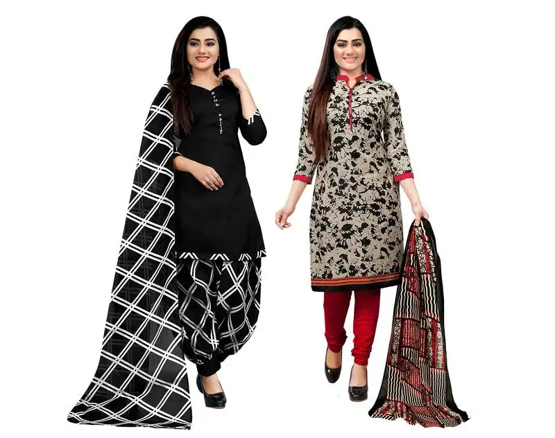 Black & beige cotton printed unstitched salwar suit material (combo of 2)