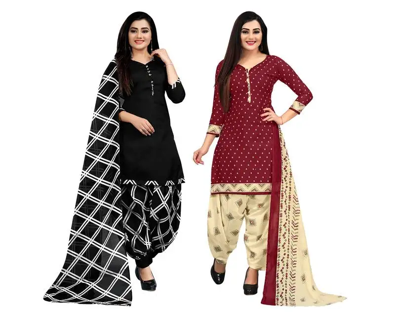 Black and maroon cotton printed unstitched salwar suit material (combo of 2)