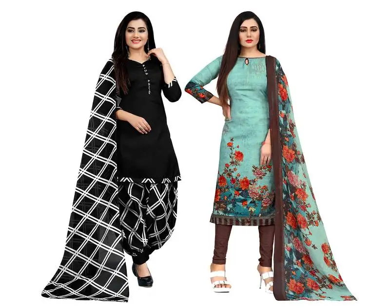 Black & pista green cotton printed unstitched salwar suit material (combo of 2)