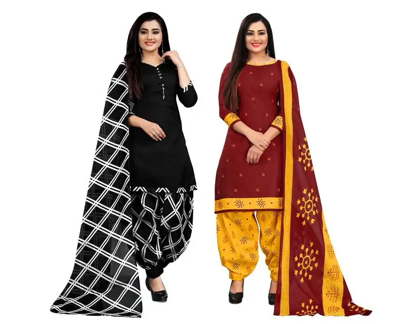 Black & maroon cotton printed unstitched salwar suit material (combo of 2)