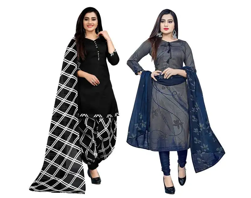 Black & grey cotton printed unstitched salwar suit material (combo of 2)