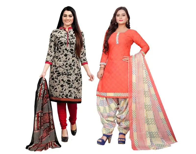 Beige & peach cotton printed unstitched salwar suit material (combo of 2)