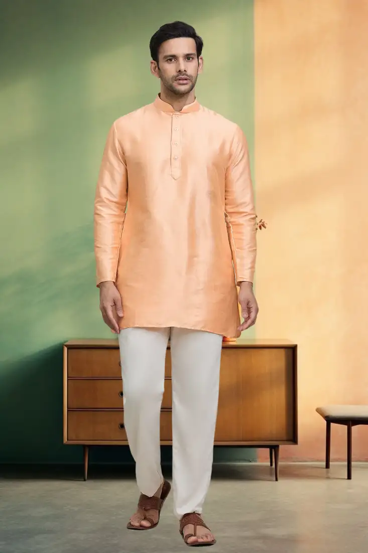Black plain raw silk kurta pajama