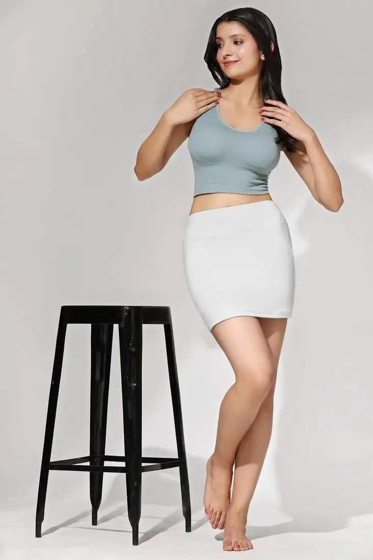 Beige solid nylon soft petticoat skirts for women saree silhouette shape wear dress for saree shapewear