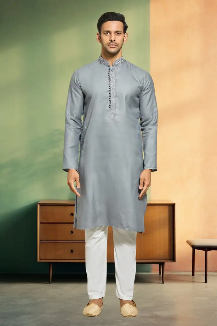 Maroon plain raw silk kurta pajama