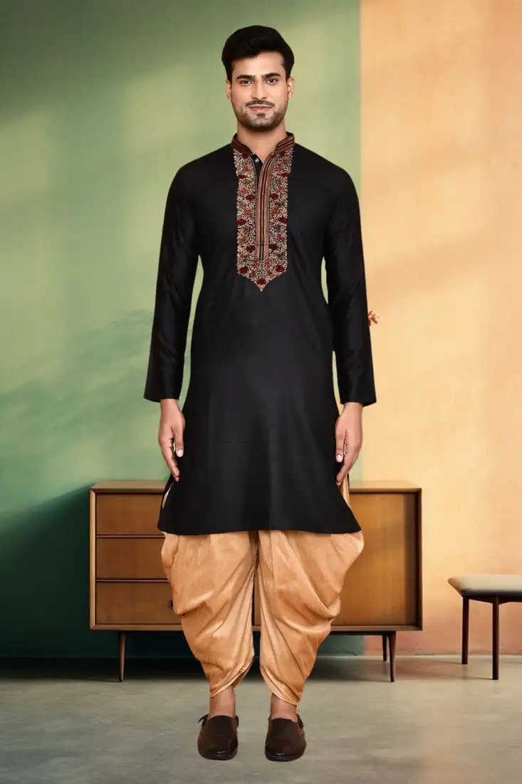 Green plain raw silk kurta pajama