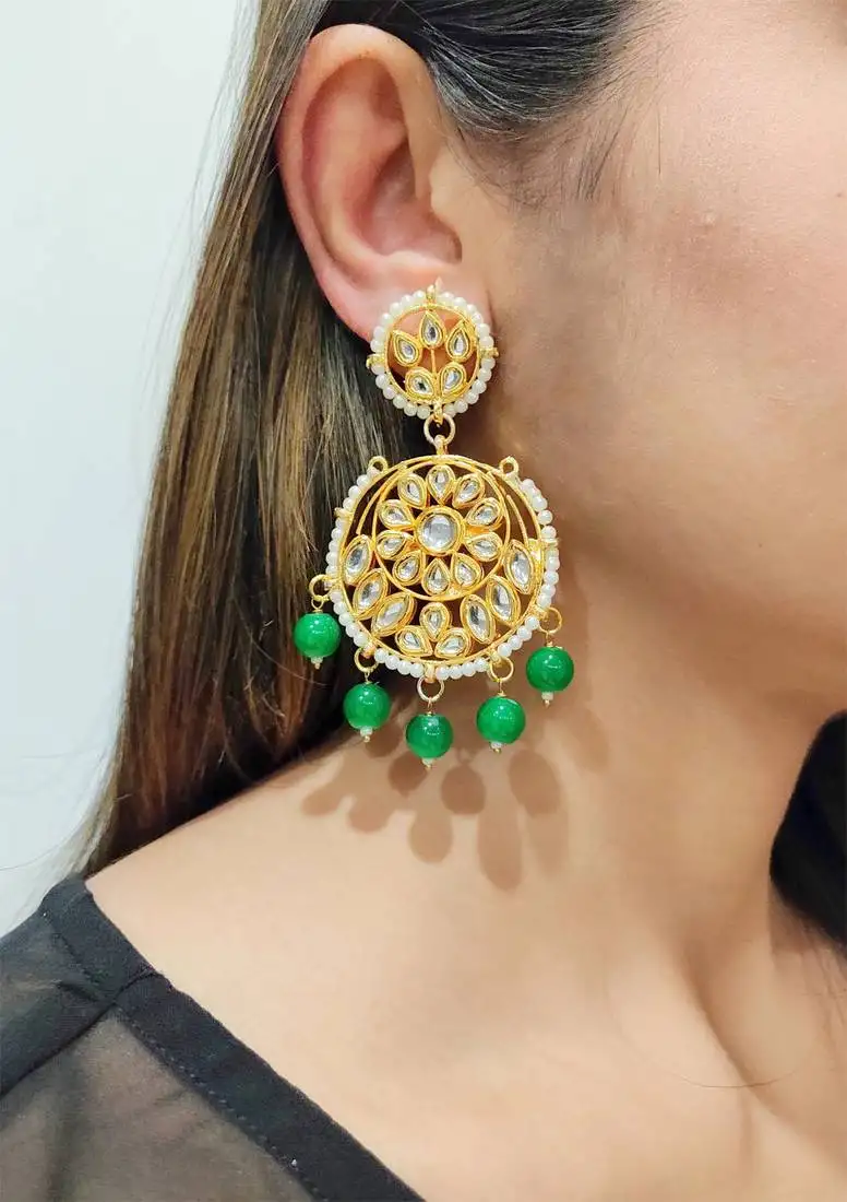 Aisha green kundan chandbali